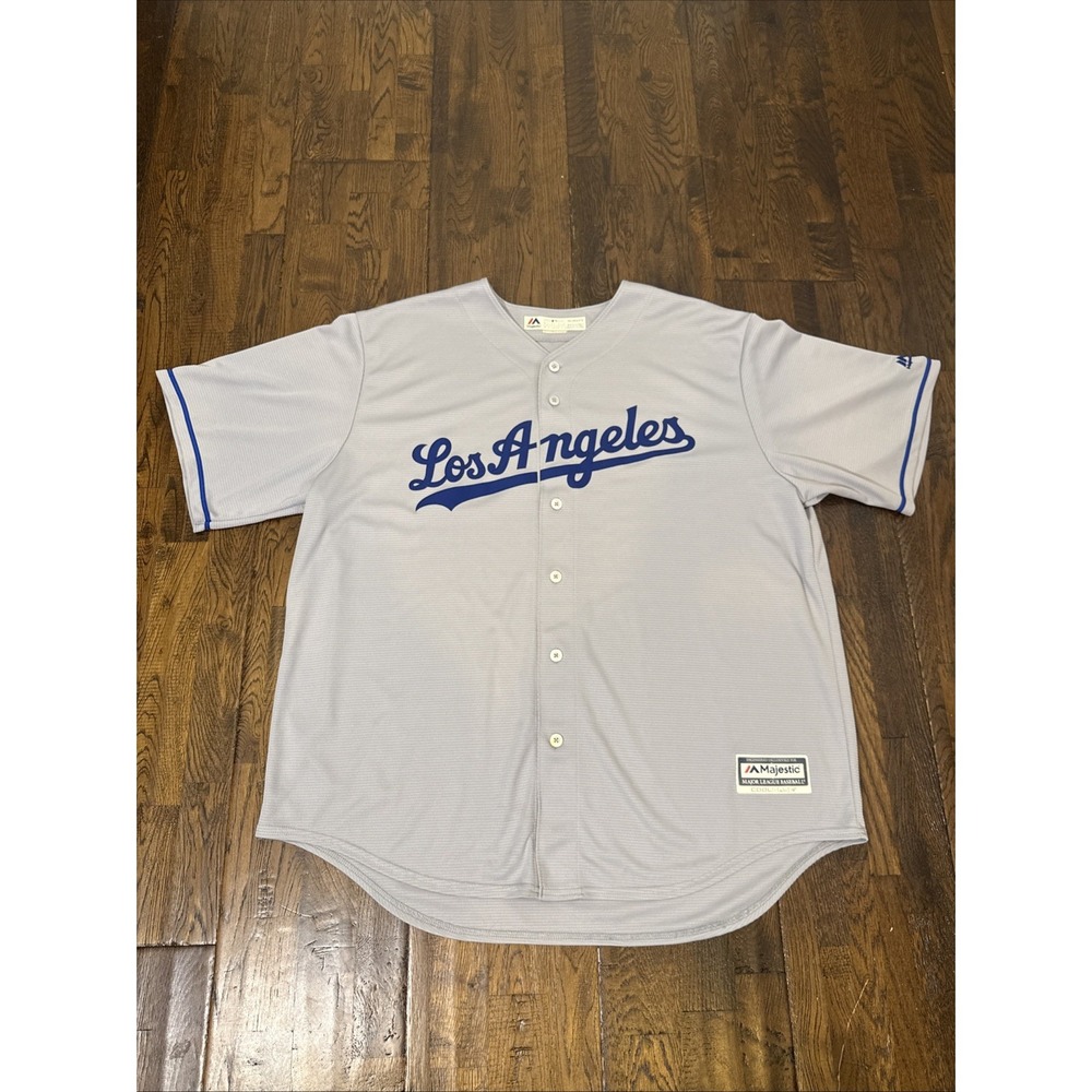 MLB Los Angeles Dodgers Majestic Jersey Grey 2XL “Los Angeles” Spellout EUC